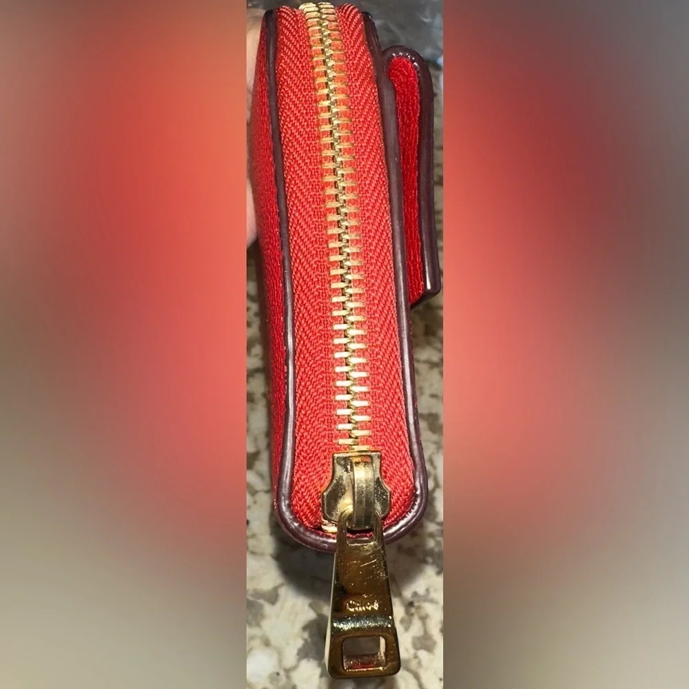 Classic Chloé Red Leather Front Pocket Continental Zip @ Wallet Gold Hardware